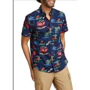 Eddie Bauer Baja Classic Fit Floral Bear Bird Button Down Shirt